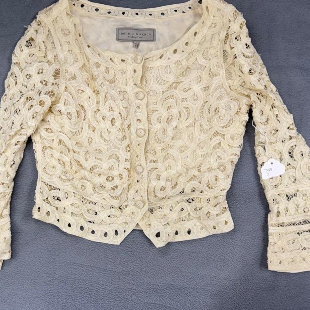 Double D Ranch silver label intricate lace top matching skirt RTL $995 S New - Picture 2 of 9